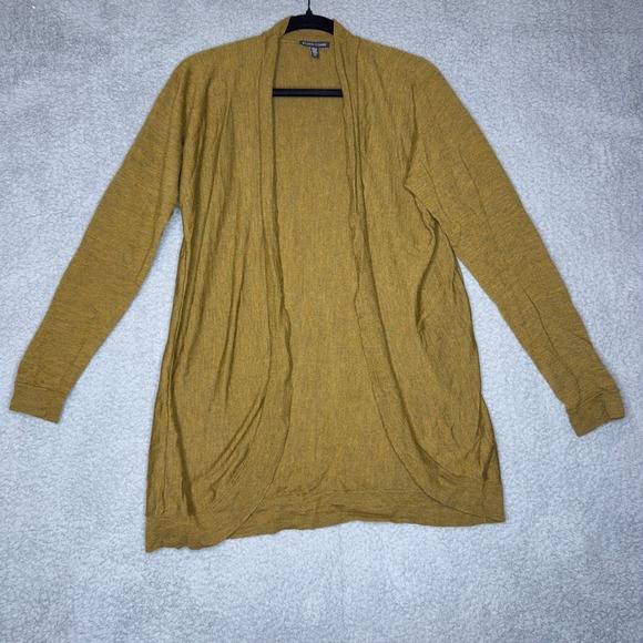 Eileen Fisher Mustard Yellow Merino Wool Open Front Cardigan Sweater Small - Picture 1 of 4